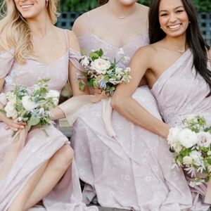 New Birdy Grey Jane Slit Mauve Floret Maxi Bridesmaid Long Dress Size Large